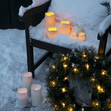 БЕЖЕВАЯ светодиодная настольная свеча, уличная свеча ТАЙМЕР, на батарейках IP44