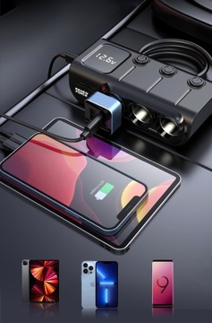 Разветвитель прикуривателя Автомобильное зарядное устройство USB-C PD USB QC 120 Вт
