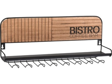 METALOWY Wieszak na Kubki Filiżanki Kieliszki 8 uchwytów 48x12x20 cm BISTRO