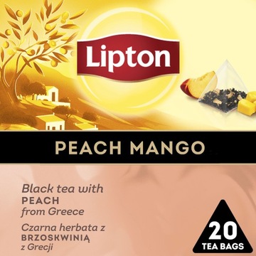 Herbata czarna ekspresowa Lipton z brzoskwinią z Grecji 20 piramidek 34g
