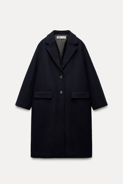 ZARA WOMAN COLLECTION 40 L NOWY granatowy WEŁNA oversize