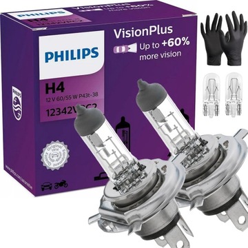 ŻARÓWKI PHILIPS H4 VISIONPLUS +60% 12V + GRATISY