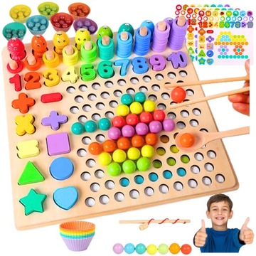 UKŁADANKA DREWNIANA LOGICZNA KLOCKI RYBKI KULKI MONTESSORI Mozaika 3+ XXL