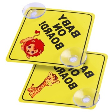Табличка сигнальна BABY ON BOARD 12,5x12,5 см жовта тварини 2 шт.