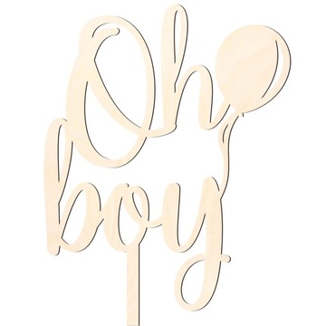 Topper drewniany na tort Baby shower Oh boy chłopiec dekoracje drewniane