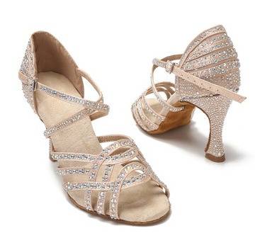 BUTY DO TAŃCA TANECZNE Z CEKINAMI SZAMPAŃSKIE 9cm34-43