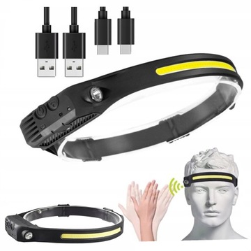 LATARKA CZOŁOWA Czujnik USB głowica LED reflektor latarka Led 4 tryby