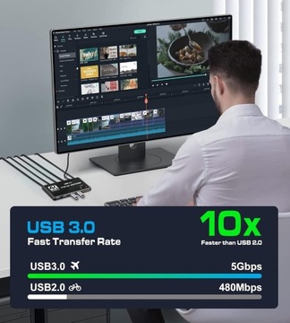 KVM-ПЕРЕКЛЮЧАТЕЛЬ HDMI 2.0 4xUSB 3.0 ПЕРЕКЛЮЧАТЕЛЬ 4K/60 Гц 2 КОМПЬЮТЕРА - 1 МОНИТОР