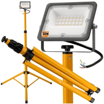 Halogen LED Naświetlacz Reflektor 20W IP65 PREMIUM + Statyw Budowlany 140cm