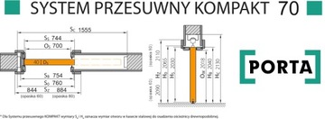 Раздвижная дверь в стене кассетная PORTA Kompakt 70