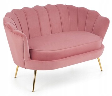 Sofa Muszelka Podwójna Dwuosobowa Glamour Różowa Welurowa Tapicerowana
