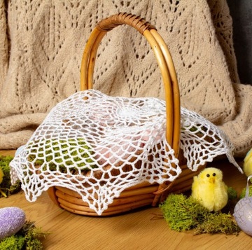 Салфетка «ПАСХАЛЬНАЯ КОРЗИНКА» 30 см БЕЛОЕ ГЛАДКОЕ КРУЖЕВО