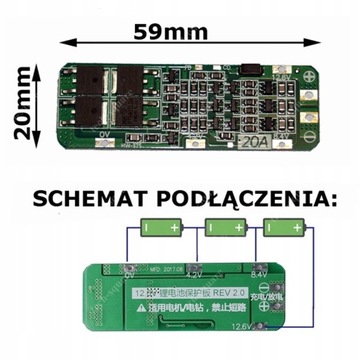 Moduł ładowania płytka pcb 3S 18650 20A 12V REV2.3