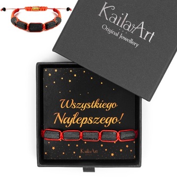 BRANSOLETKA OCHRONA TALIZMAN AMULET NITKA PREZENT CZARNY TURMALIN NATURALNY