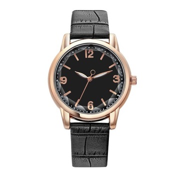 Women Watch Dual-color Round Dial Faux Leather Strap Elegant