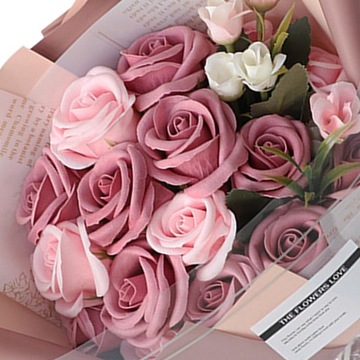Букет Мыло Flower Box Розы Искусственные цветы в подарочной упаковке, темно-розовый