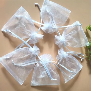 100X WORECZKI Z ORGANZY BIAŁE PREZENT PODZIĘKOWANIA ŚLUB WESELE 14x9,5 CM