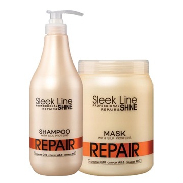 STAPIZ SLEEK LINE REPAIR ZESTAW SZAMPON MASKA DO WŁOSÓW ZNISZCZONYCH 1000ML