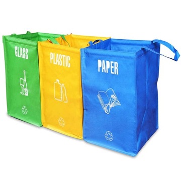 Torby Do Segregacji Śmieci Odpadów Szkło Papier Plastik Zestaw 3szt 35l