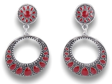 Klipsy do uszu koła z czerwonymi wstawkami