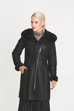 Czarny, długi KOŻUCH DAMSKI KD-63 XXXXL 48