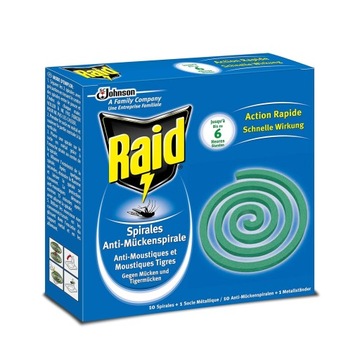 RAID Anti Mosquito Spiral 10 spirali + stojak przeciwko komarom , zew.+wew.