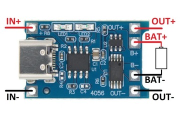 Модуль BMS, зарядное устройство для литий-ионных аккумуляторов 18650 TP4056 USB-C 5V 1A / 0032