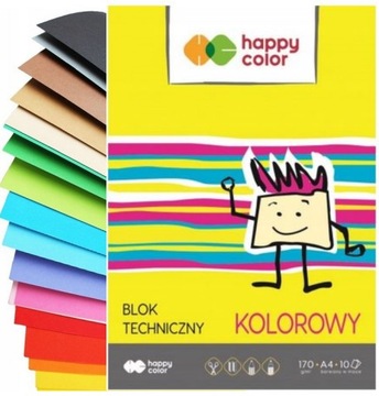 Blok techniczny A4 10k 170g kolorowy Happy Color