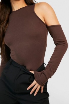 LC51301 *BOOHOO КОРИЧНЕВОЕ БОДИ, ОТКРЫТОЕ ПЛЕЧО, ДЛИННЫЙ РУКАВ L