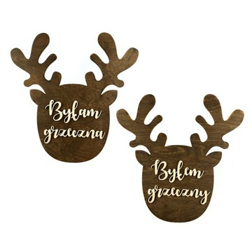 Tabliczka dwustronna BYŁEM GRZECZNY / BYŁAM GRZECZNA RENIFER rekwizyt