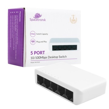 SWITCH 5-portowy 10/100M RJ-45 Spacetronik SP-SF105 przełącznik sieciowy