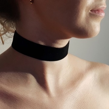 Szeroki CHOKER na szyję Czarny Naszyjnik AKSAMITKA