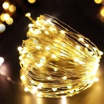 LAMPKI DRUCIKI 20 LED NA BATERIE BIAŁY CIEPŁY 2 m 11 - 20 lampek