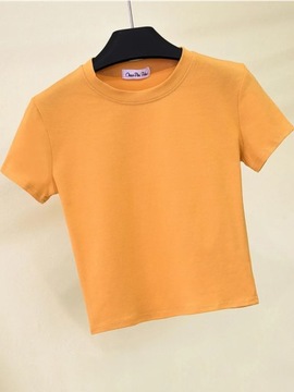 Green Crop Top T-Shirt Female Solid Cotton O-Neck