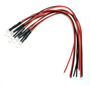 Dioda LED 5mm 12v z rezystorem i przewodem clear czerwona - 5szt.