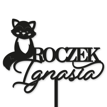 TOPPER LIS NAPIS NA TORT DEKORACJA ROCZEK CZARNY