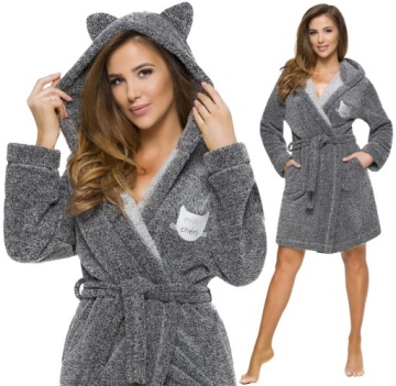 KRÓTKI PUCHOWY DAMSKI SZLAFROK Z USZAMI PODOMKA M