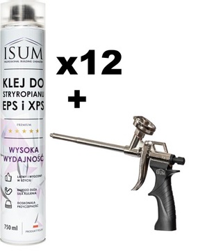 ZESTAW -12x KLEJ pianka PIANA DO STYROPIANU EPS XPS isum + PISTOLET GRATIS