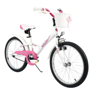 Rower dla Dziewczynki Dziecięcy z Koszykiem BMX 5+ Lat Roses Różowo-Biały