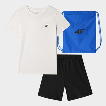 4F KOMPLET SPORTOWY CHŁOPIĘCY TRENINGOWY T-SHIRT SPODENKI WOREK 158/164