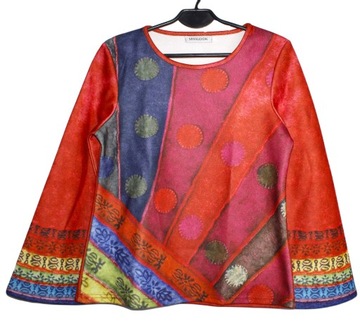 Piankowa bluzka boho wzór poszerzane rękawy S 36