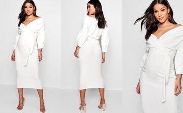 3F2B26 P29 BOOHOO MATERNITY BIAŁA SUKIENKA MIDI WRAP XL
