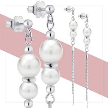 Kolczyki wykonane ze srebra długie z perłami efektowne wiszące eleganckie