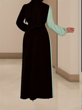 Ramadan Color Block Sukienka Kaftan z długim rękawem, odzież damska, L
