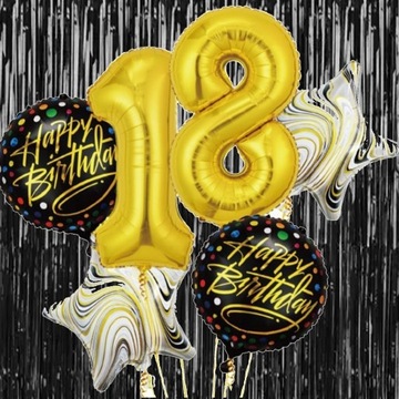 BALONY ZESTAW DEKORACJI NA 18 URODZINY OSIEMNASKĘ CZARNE ZŁOTE