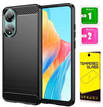 Etui CARBON Case OBUDOWA Plecki Pokrowiec MESKI + SZKŁO 9H do Oppo A78 4G
