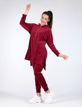 Welurowe dresy damskie EMI II - welurowa bluza + spodnie - bordo 4XL/5XL