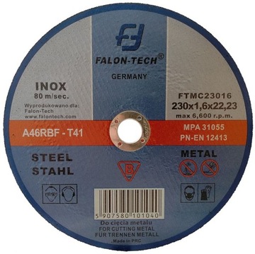 TARCZA INOX 230X1,6 mm DO CIĘCIA METALU STALI ŻELIWA DRUTU INOXU 230 X 1,6