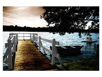 Obraz Łódź Pomost nad jeziorem 120x80 pomost