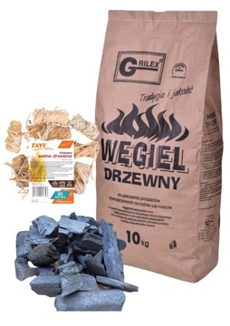 Bieszczadzki węgiel grillowy 10 kg + wełna drzewna + zapałki długie